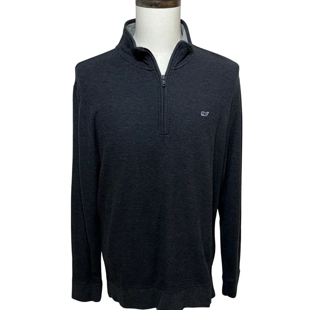 Vineyard Vines 1/4 Zip Pullover Mens Large Gray Pima Cotton Mock Neck Sweater
